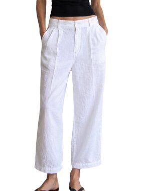 Abercrombie & Fitch White Straight-Leg Linen Pants
